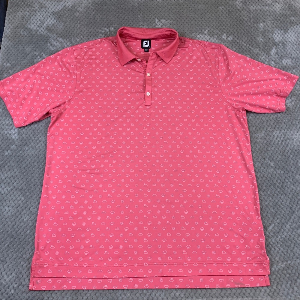 FootJoy Mens Pink Weather Print Golf Polo Shirt 2XL Short Sleeve 26559